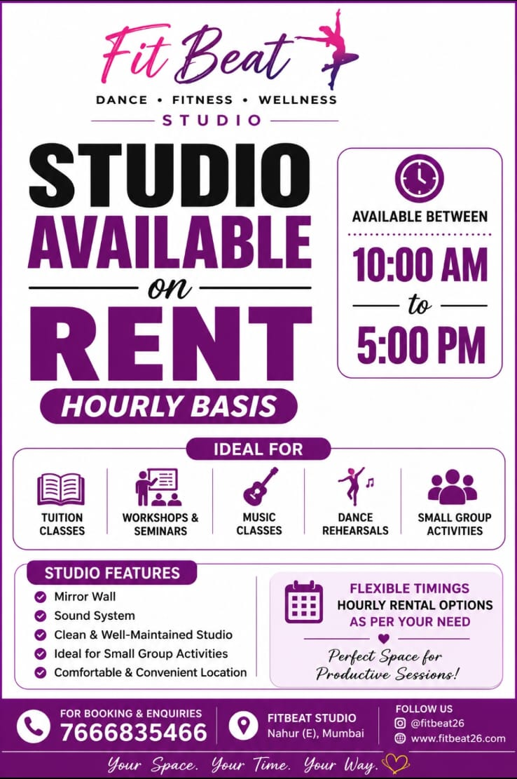 Studio available on rent flyer Fitbeat