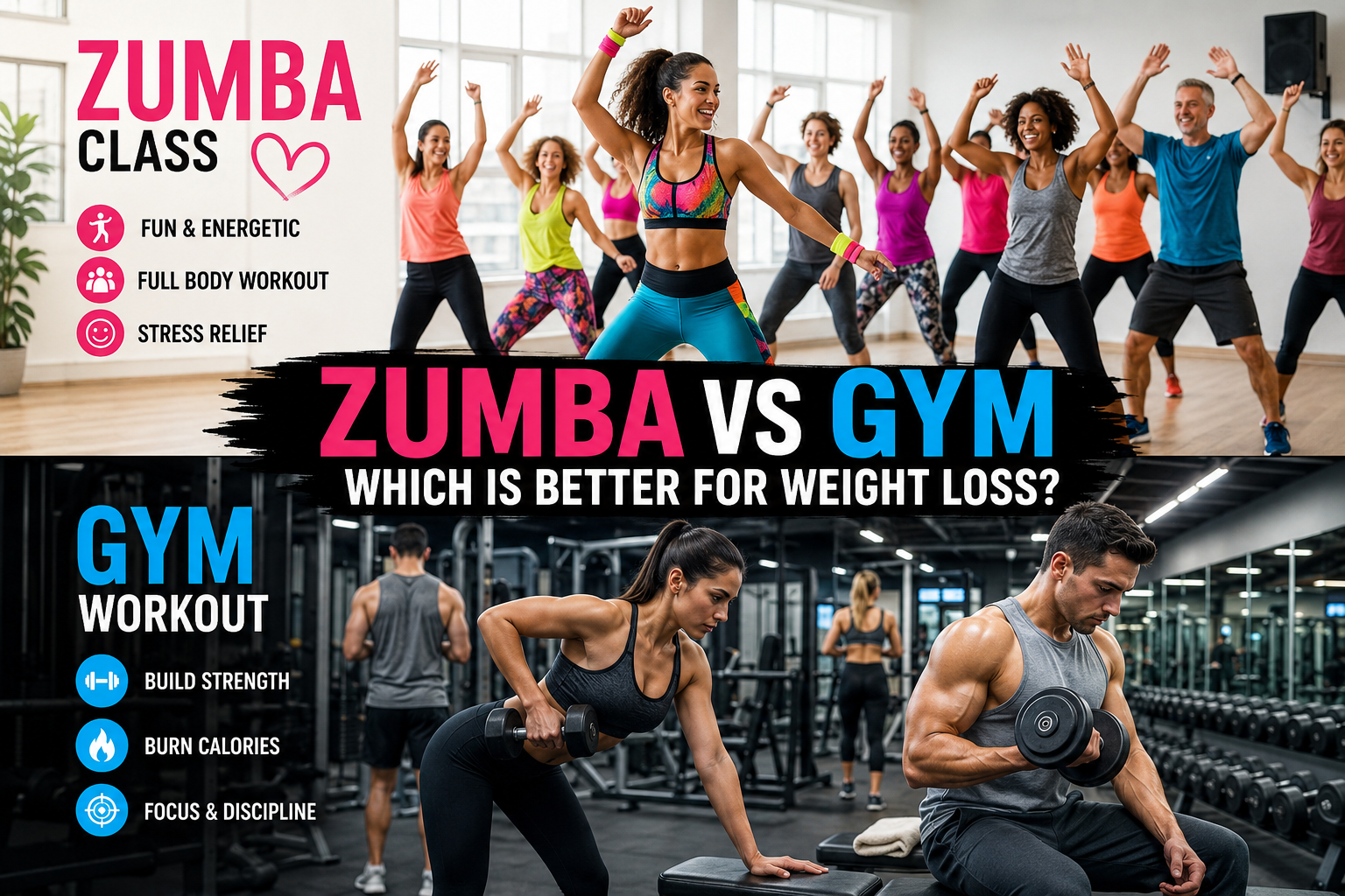 Zumba class women dancing vs gym workout with dumbbells — which is better for weight loss?